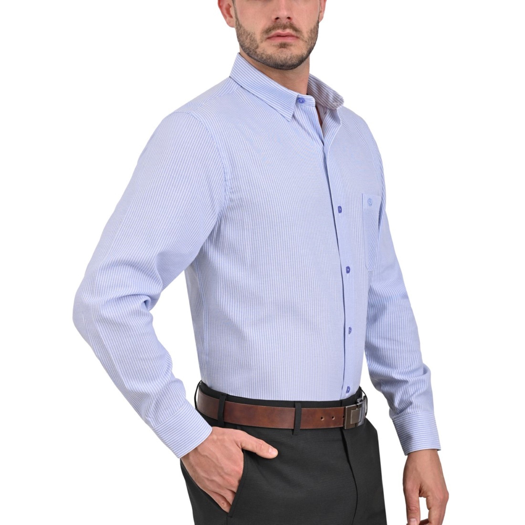 Camisa Sansabelt Regular Fit Manga Larga Boton Oculto 3808