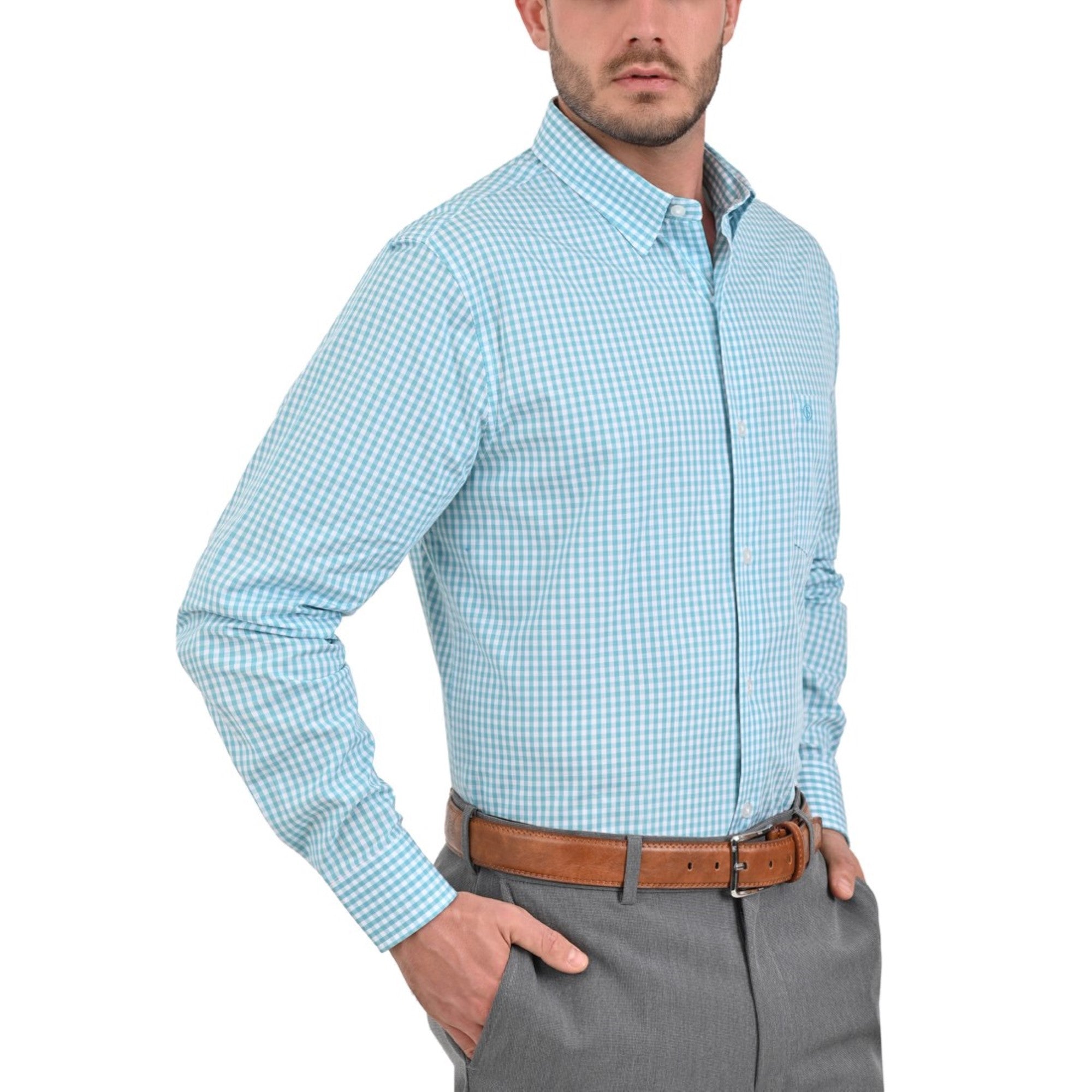 Camisa Sansabelt Regular Fit Manga Larga Boton Oculto 3810