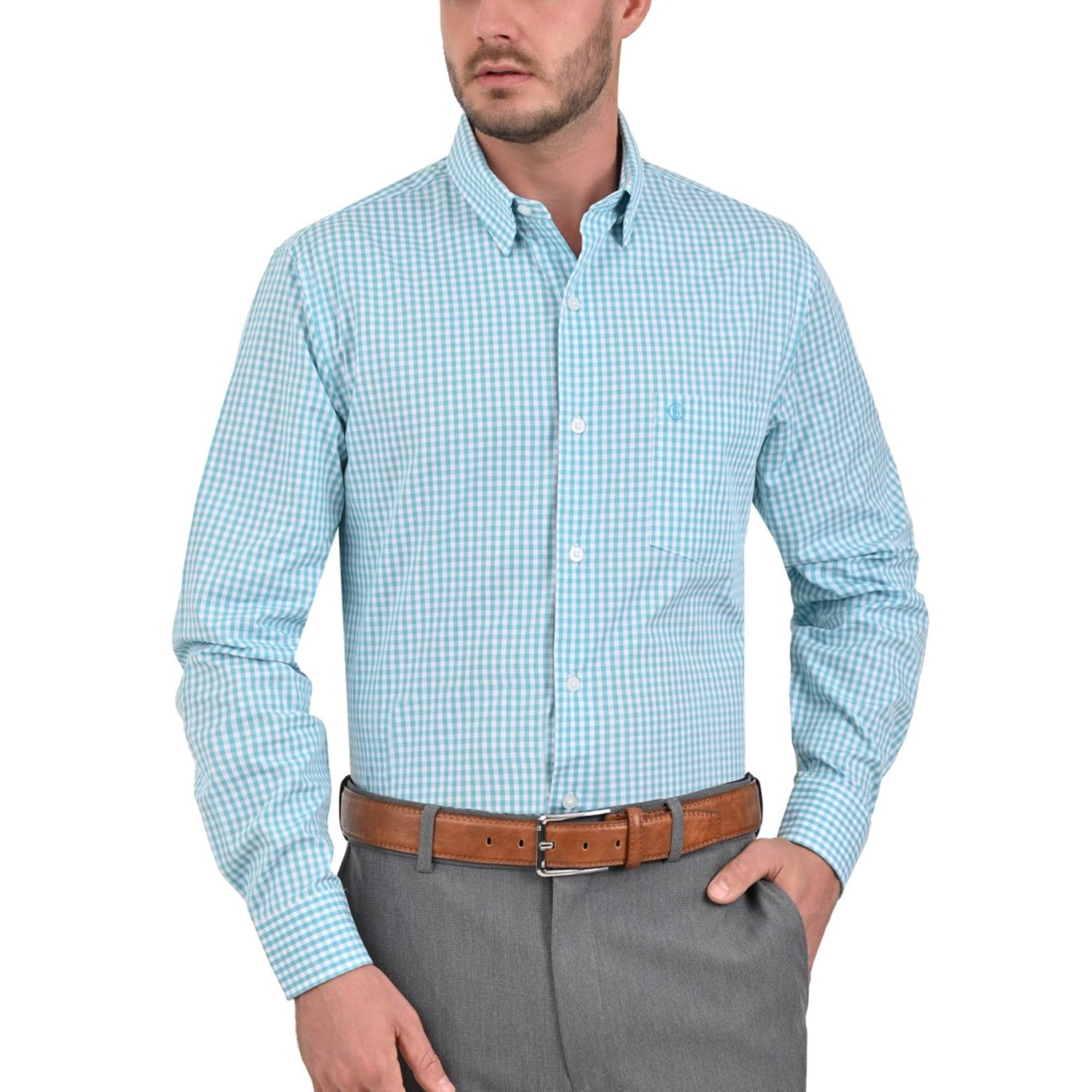 Camisa Sansabelt Regular Fit Manga Larga Boton Oculto 3810