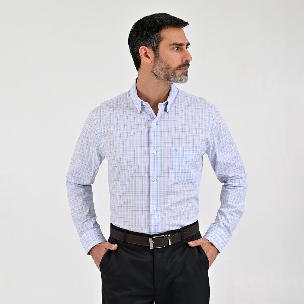 Camisa Sansabelt Para Caballero Manga Larga Regular Fit 8069 Azul