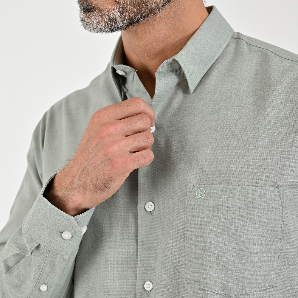 Camisa Sansabelt Para Caballero Manga Larga Regular Fit 8072 Verde