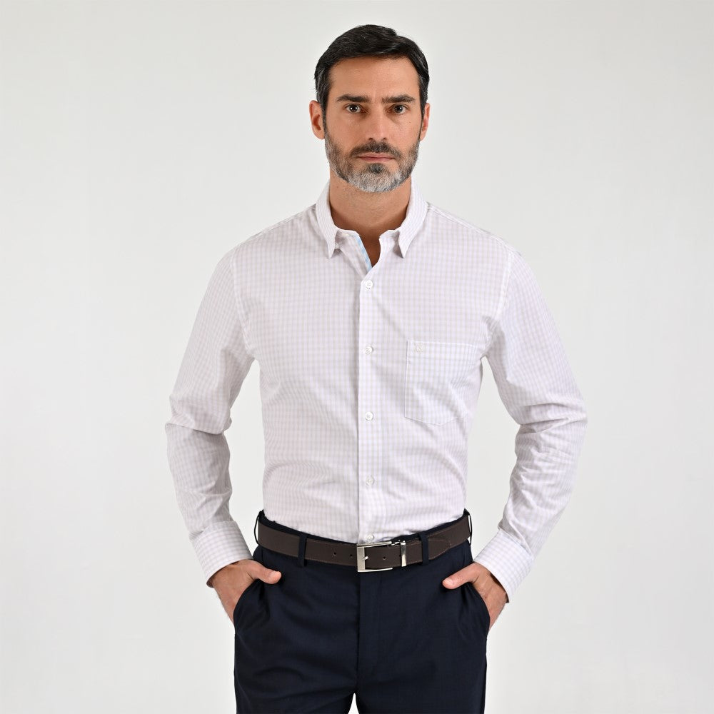 Camisa Sansabelt Para Caballero Manga Larga Regular Fit 8067 Beige