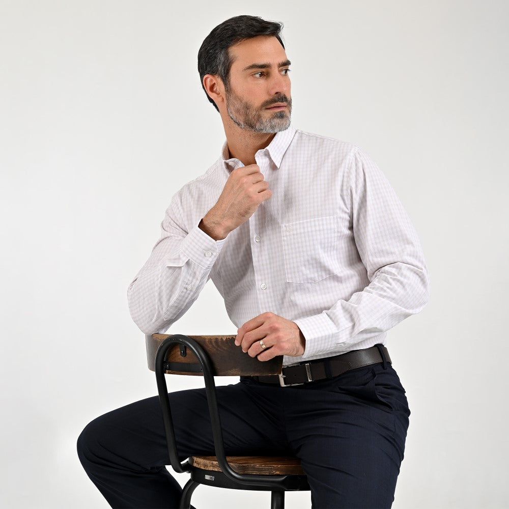 Camisa Sansabelt Para Caballero Manga Larga Regular Fit 8067 Beige