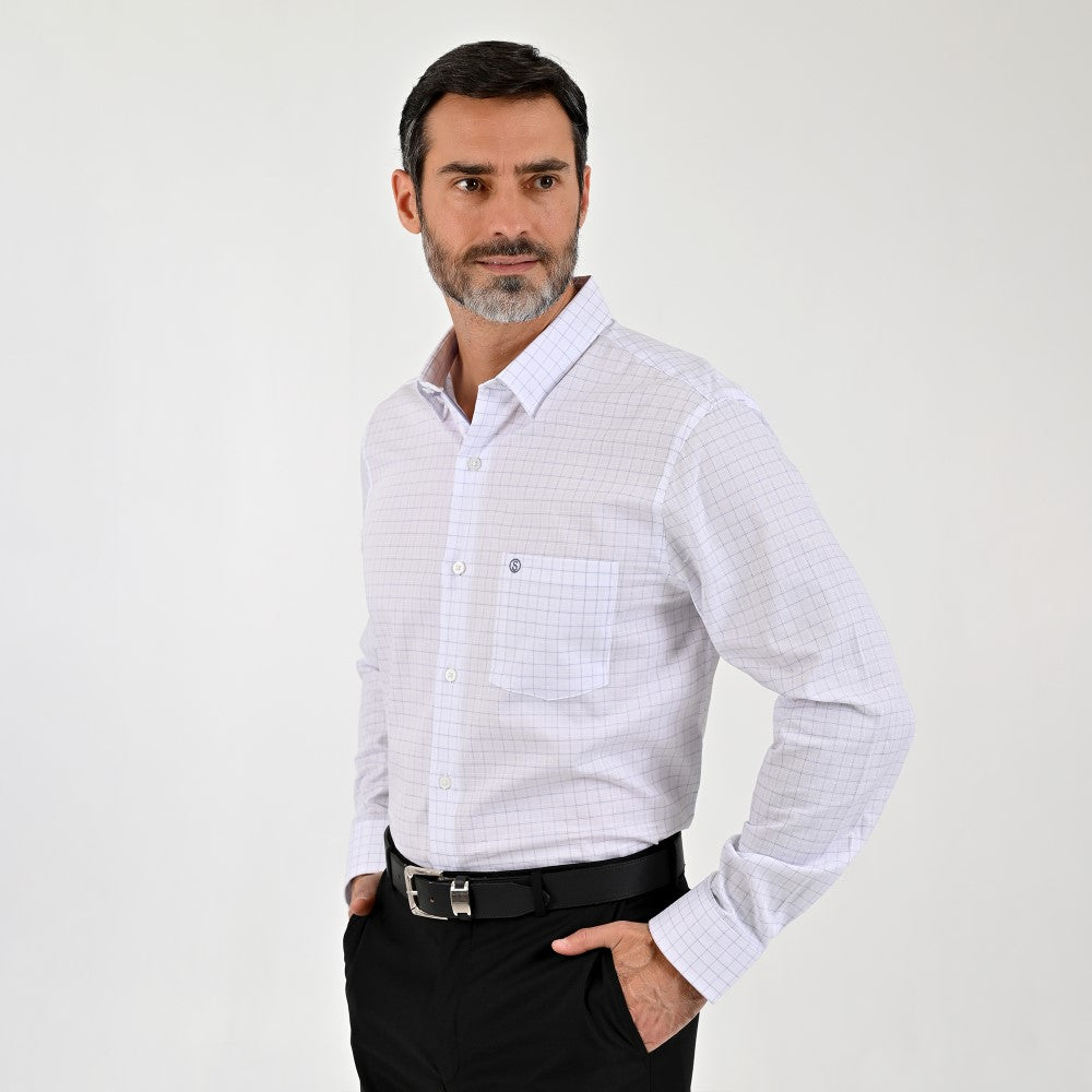 Camisa Sansabelt Para Caballero Manga Larga Regular Fit 8068 Blanco