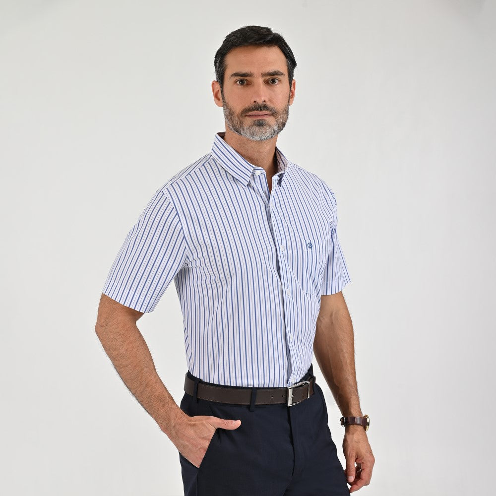 Camisa Sansabelt Para Caballero Manga Corta Regular Fit 8053 Azul Zafiro