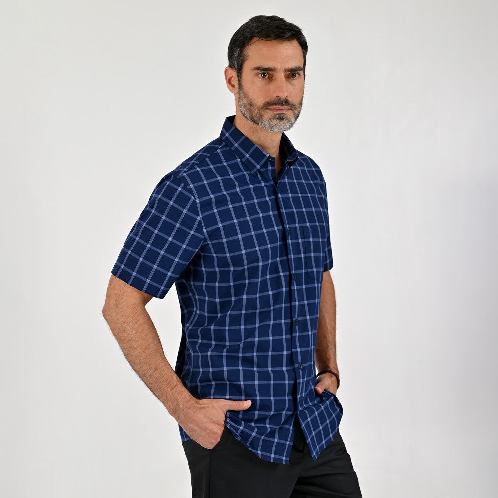Camisa Sansabelt Para Caballero Manga Corta Regular Fit 8054 Azul Marino