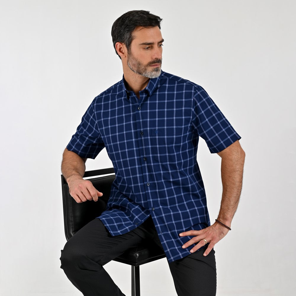 Camisa Sansabelt Para Caballero Manga Corta Regular Fit 8054 Azul Marino
