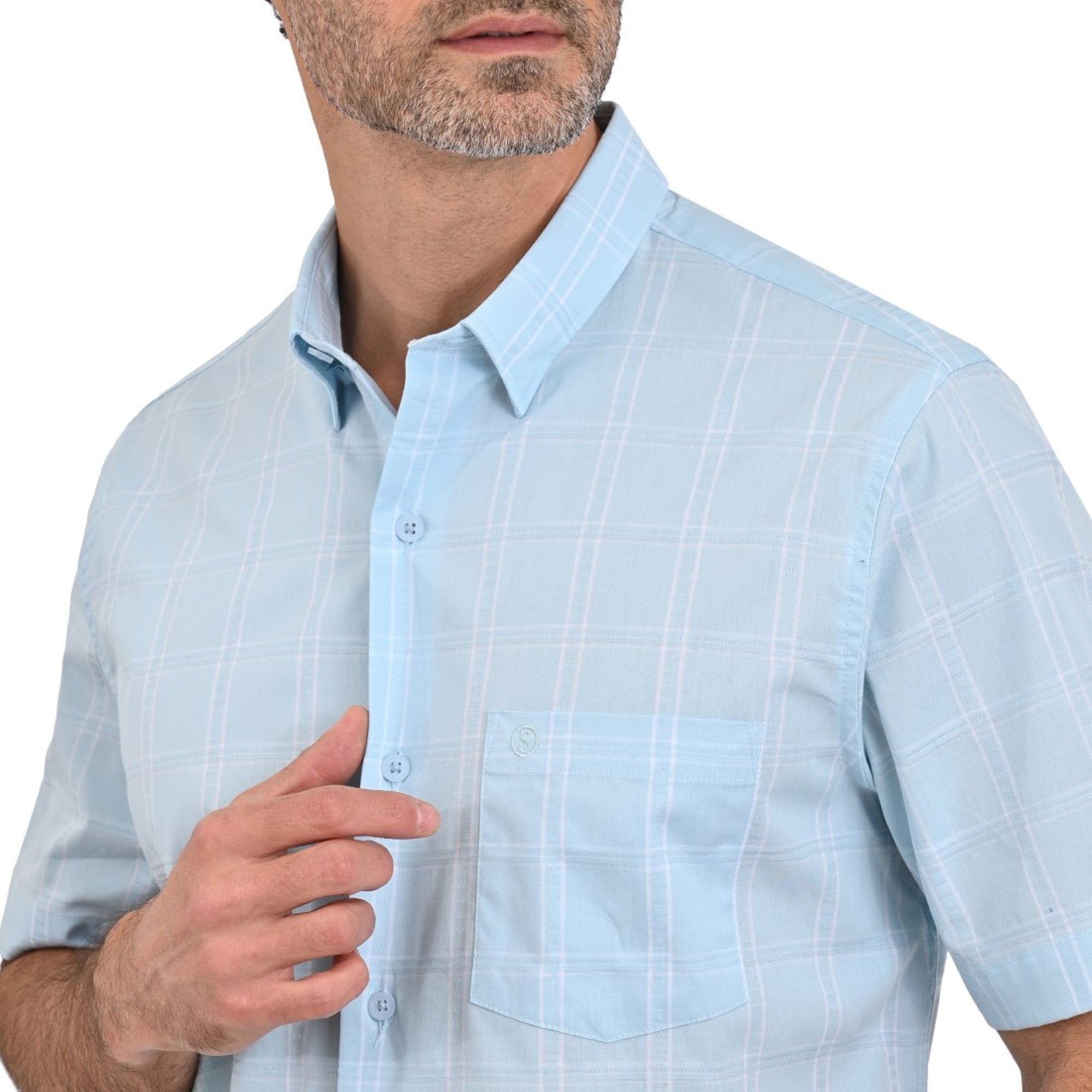 Camisa Sansabelt Regular Fit Botón Oculto 3804 Azul Turqueza