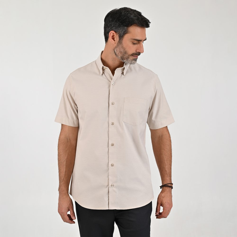 Camisa Sansabelt Para Caballero Manga Corta Regular Fit 7665 Beige