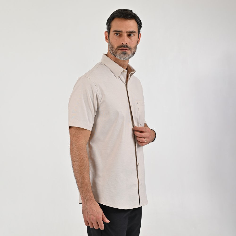 Camisa Sansabelt Para Caballero Manga Corta Regular Fit 7665 Beige