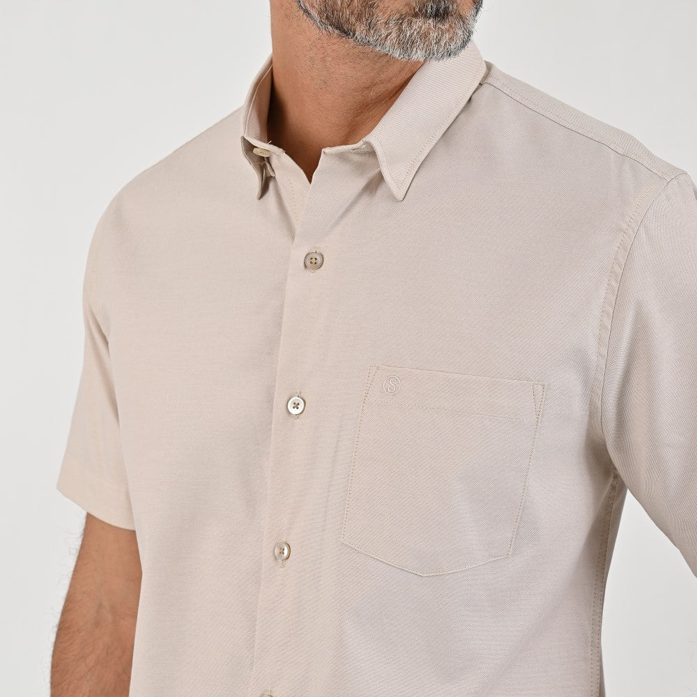 Camisa Sansabelt Para Caballero Manga Corta Regular Fit 7665 Beige