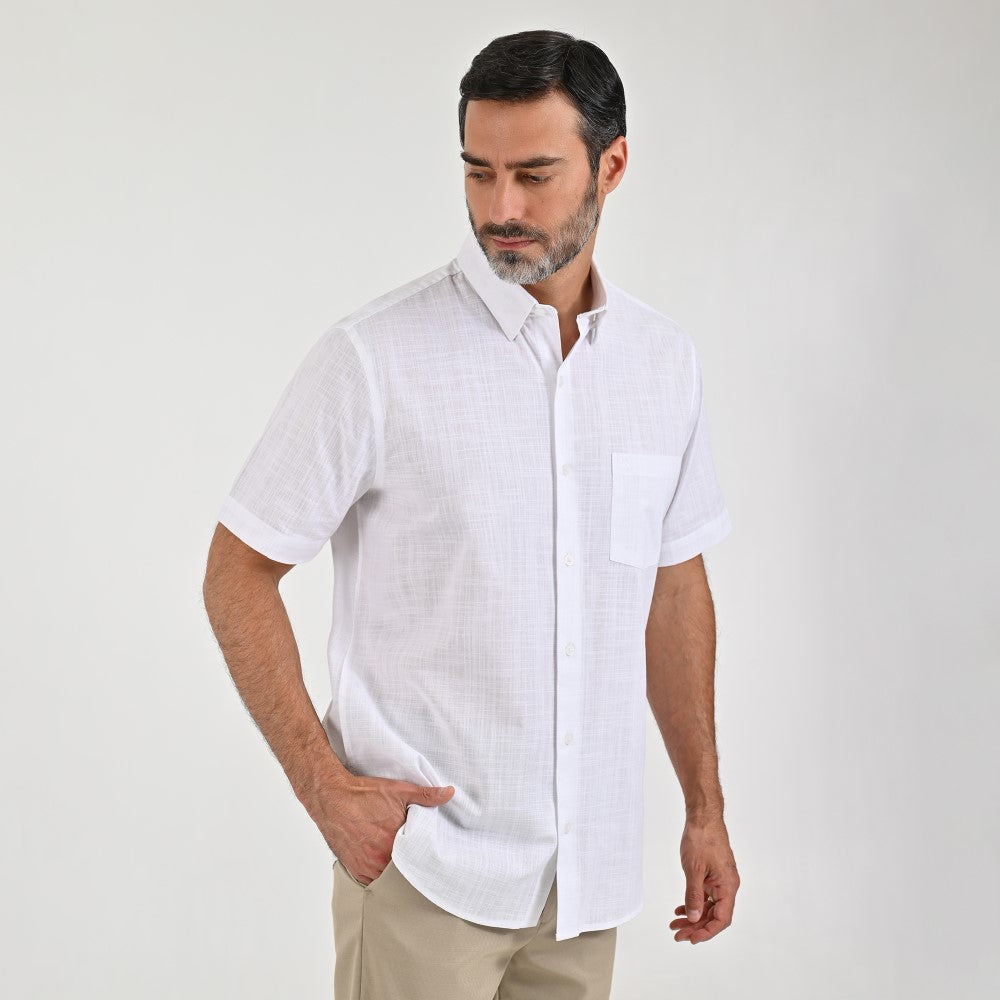 Camisa Sansabelt Para Caballero Manga Corta Regular Fit 8049 Blanco