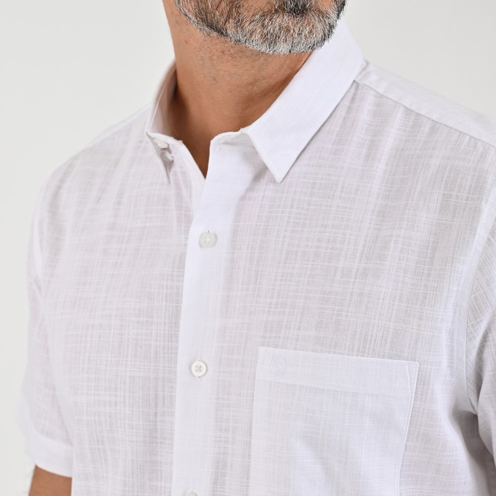 Camisa Sansabelt Para Caballero Manga Corta Regular Fit 8049 Blanco