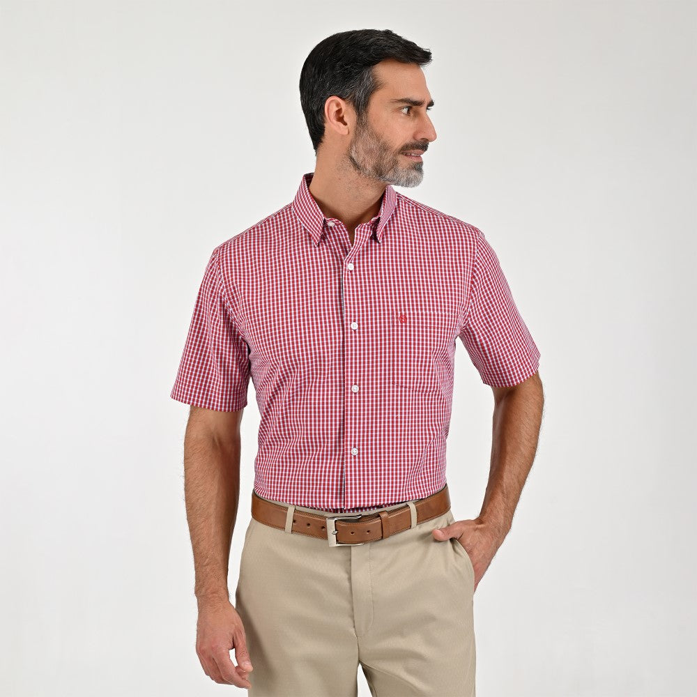 Camisa Sansabelt Para Caballero Manga Corta Regular Fit 8055 Rojo
