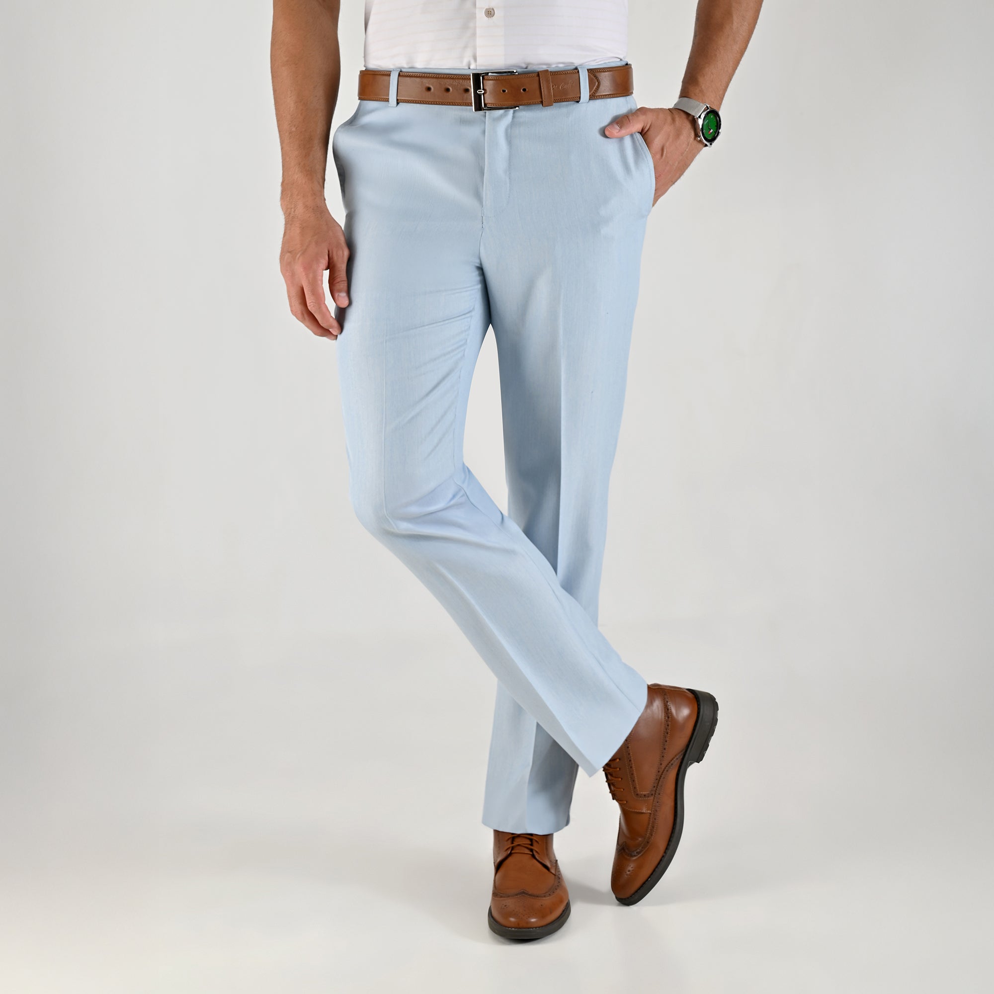 Pantalón de Vestir Yale para Caballero Cintura Ajustable Classic Fit 4703 Azul cielo