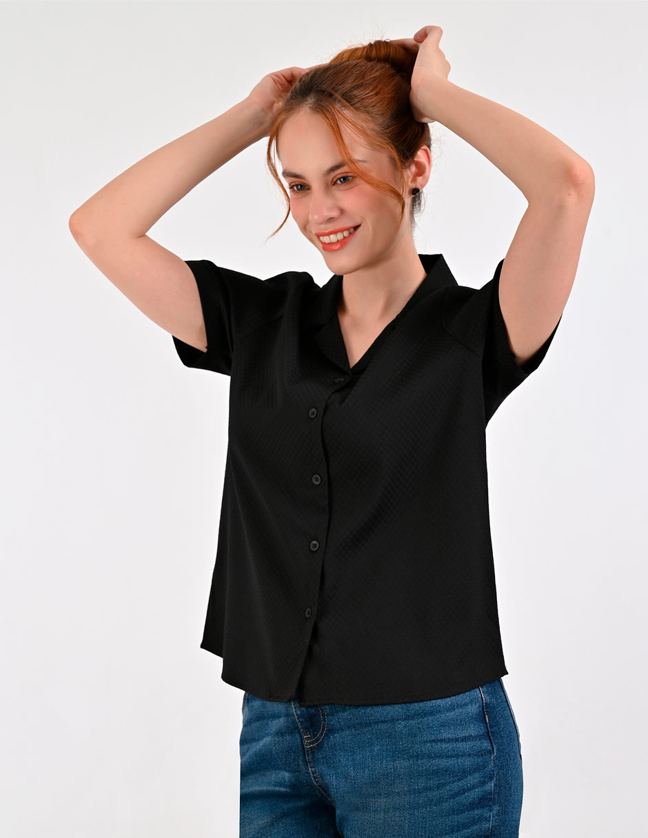 Blusa Para Dama Supply Company Manga Corta Tipo Camisera Fit 4551 Negro