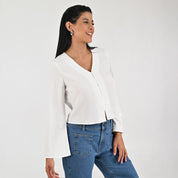 Blusa Para Dama Supply Woman Manga Larga Escote V 3721 Blanco