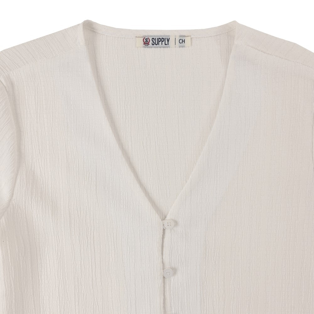 Blusa Para Dama Supply Woman Manga Larga Escote V 3721 Blanco