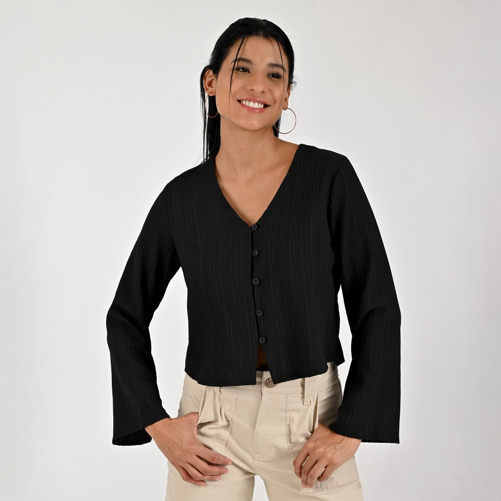 Blusa Para Dama Supply Woman Manga Larga Escote V 3721 Negro