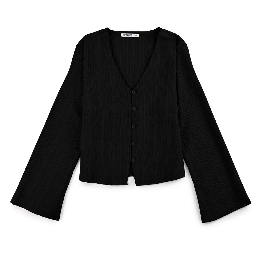 Blusa Para Dama Supply Woman Manga Larga Escote V 3721 Negro