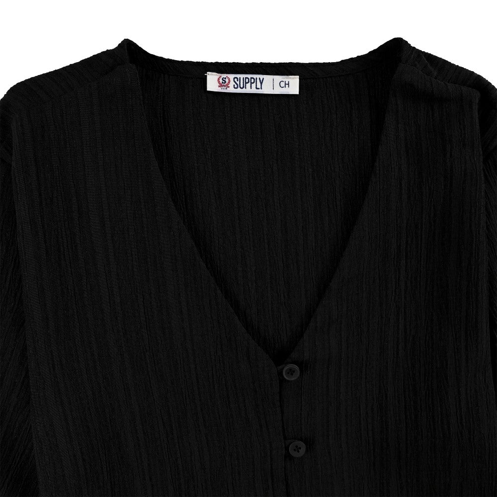 Blusa Para Dama Supply Woman Manga Larga Escote V 3721 Negro