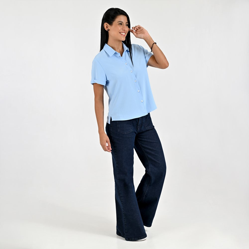 Blusa Para Dama Supply Woman Manga Corta Camisera 3723 Azul