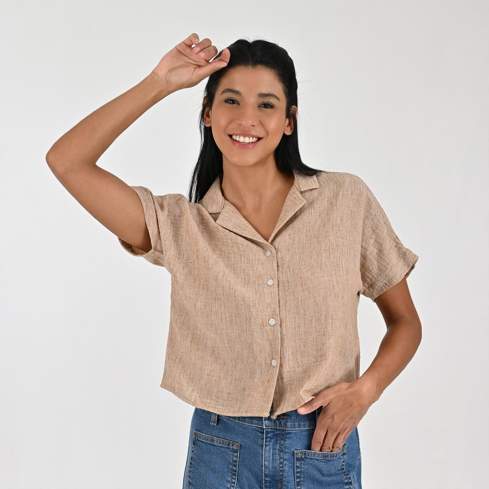 Blusa Para Dama Supply Woman Manga Corta Camisera 7983 Beige Claro
