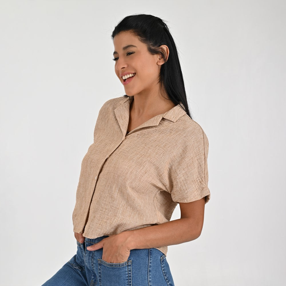 Blusa Para Dama Supply Woman Manga Corta Camisera 7983 Beige Claro