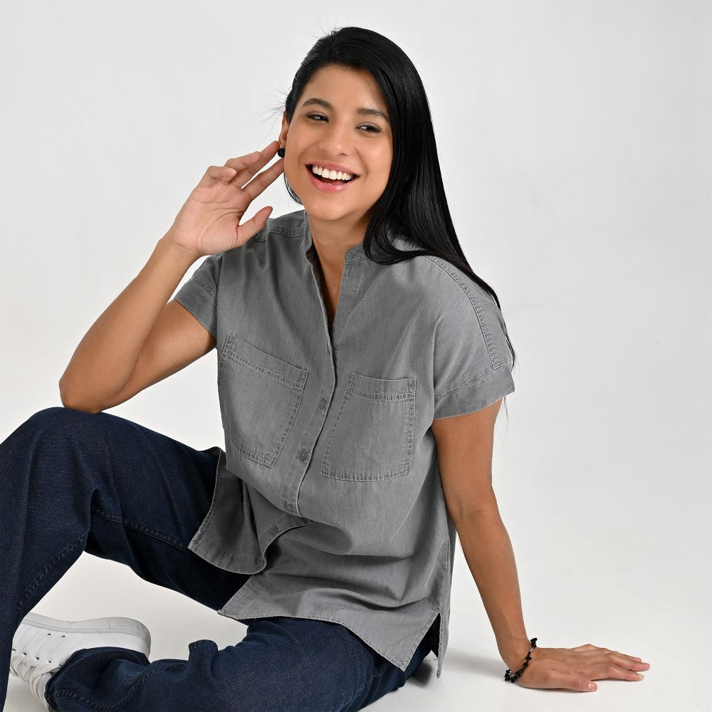 Blusa Para Dama Supply Woman Manga Corta Camisera 2303 Gris
