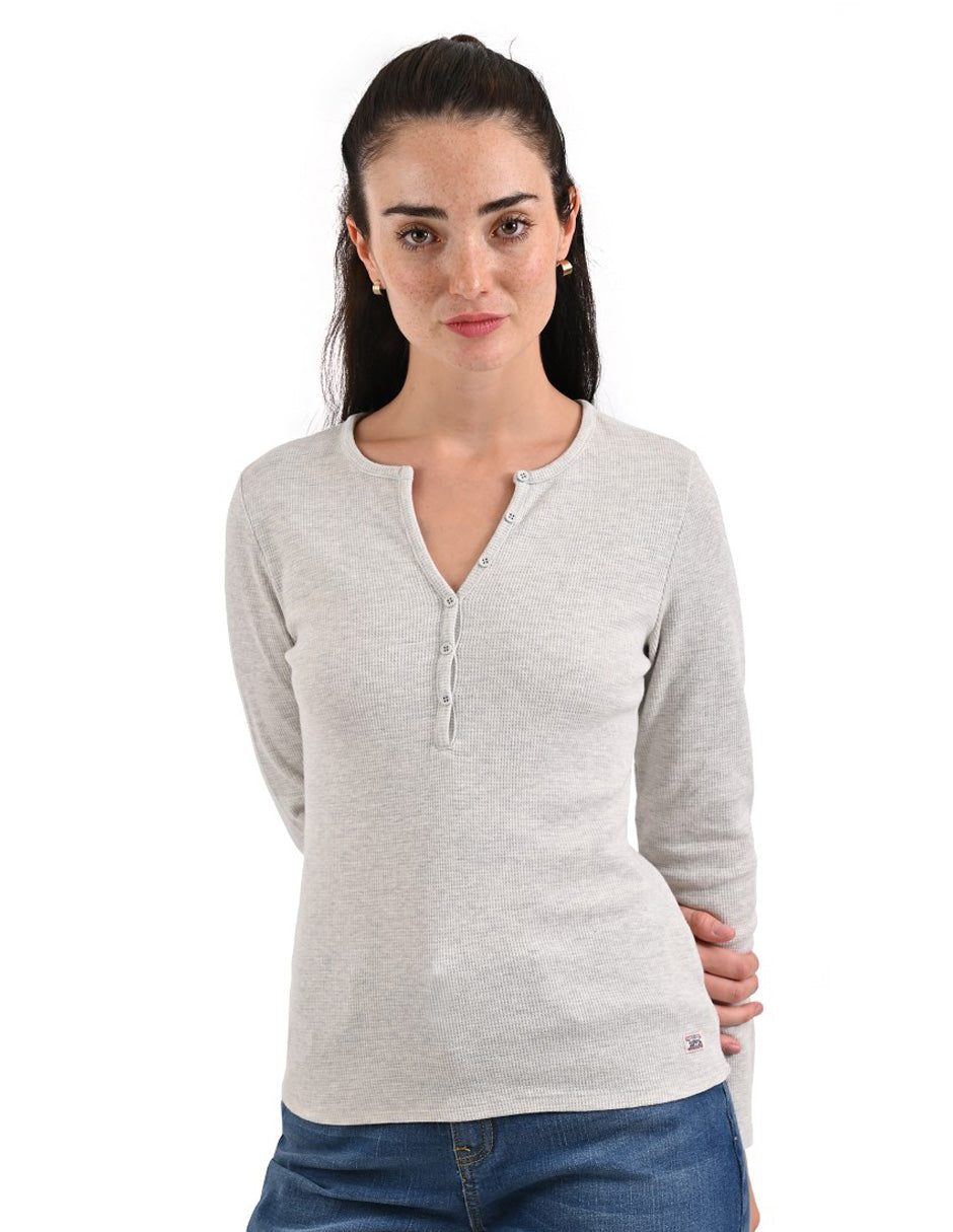 Playera Supply Woman Manga Larga Cuello Henley 2565