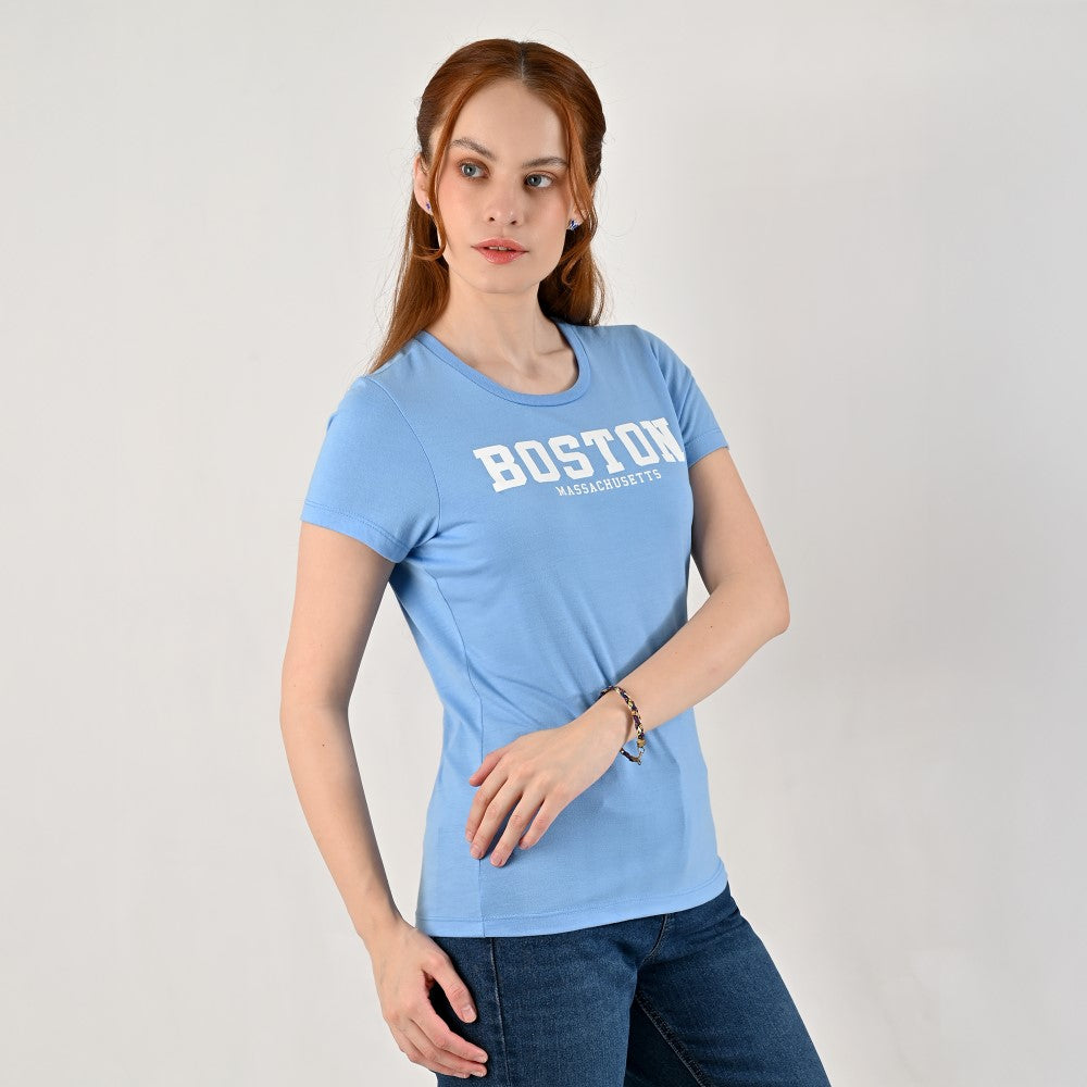 Playera Supply Woman Slim Fit Cuello redondo AB12 Azul Medio