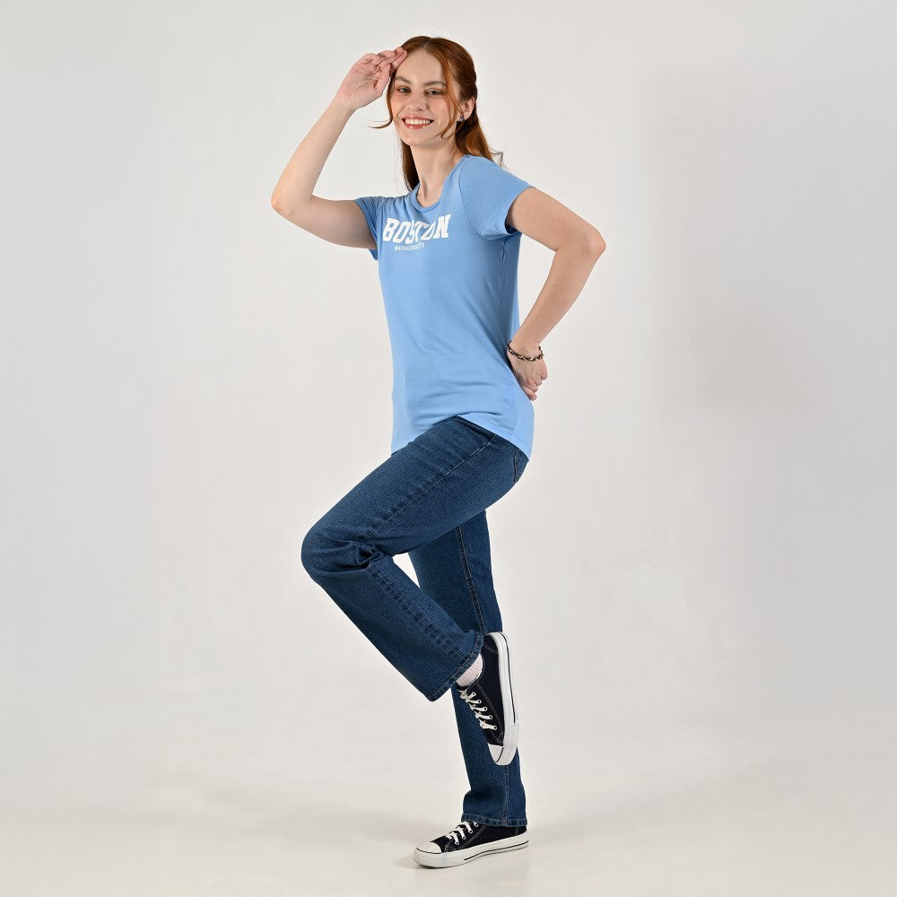 Playera Supply Woman Slim Fit Cuello redondo AB12 Azul Medio