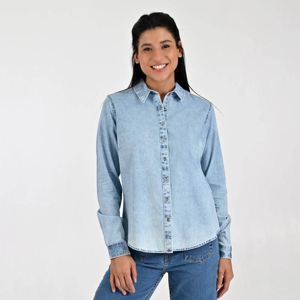 Blusa Para Dama Supply Woman Manga Larga Camisera 2303 Azul Plumbago