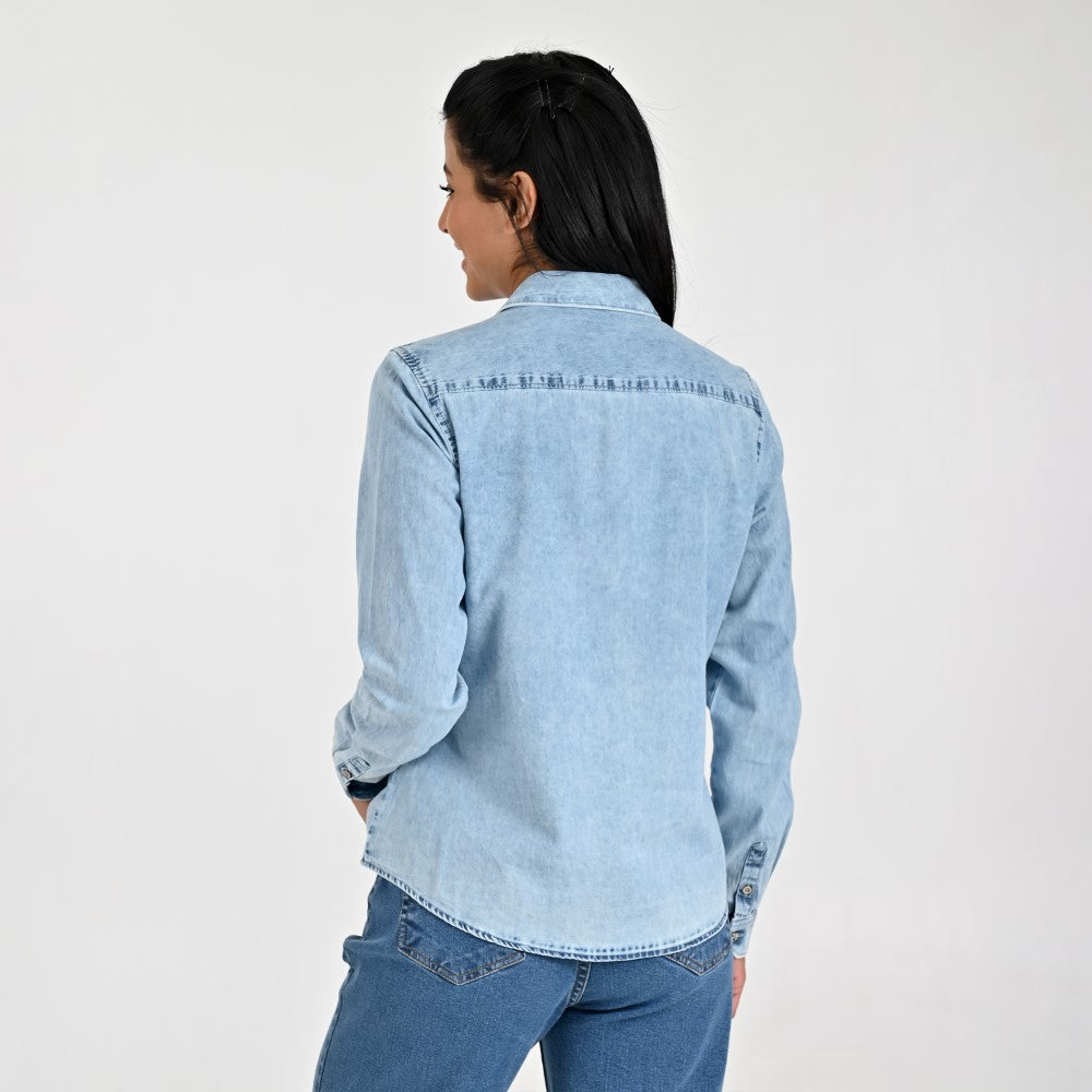 Blusa Para Dama Supply Woman Manga Larga Camisera 2303 Azul Plumbago
