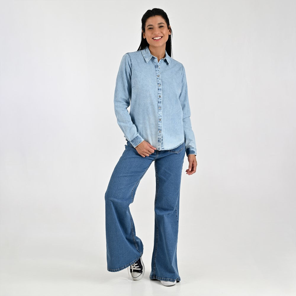 Blusa Para Dama Supply Woman Manga Larga Camisera 2303 Azul Plumbago