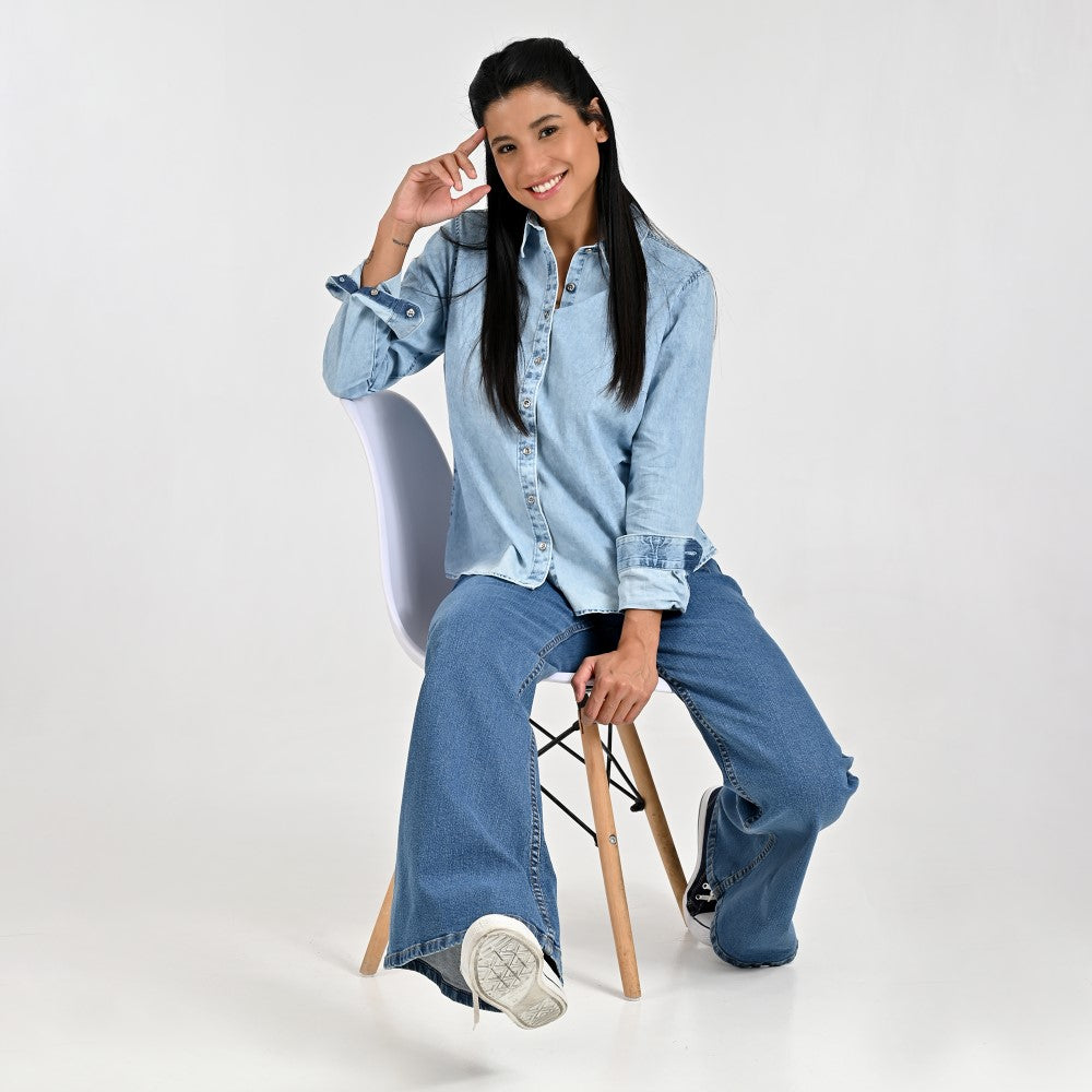 Blusa Para Dama Supply Woman Manga Larga Camisera 2303 Azul Plumbago