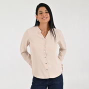 Blusa Para Dama Supply Woman Manga Larga Escote V 5706 Beige