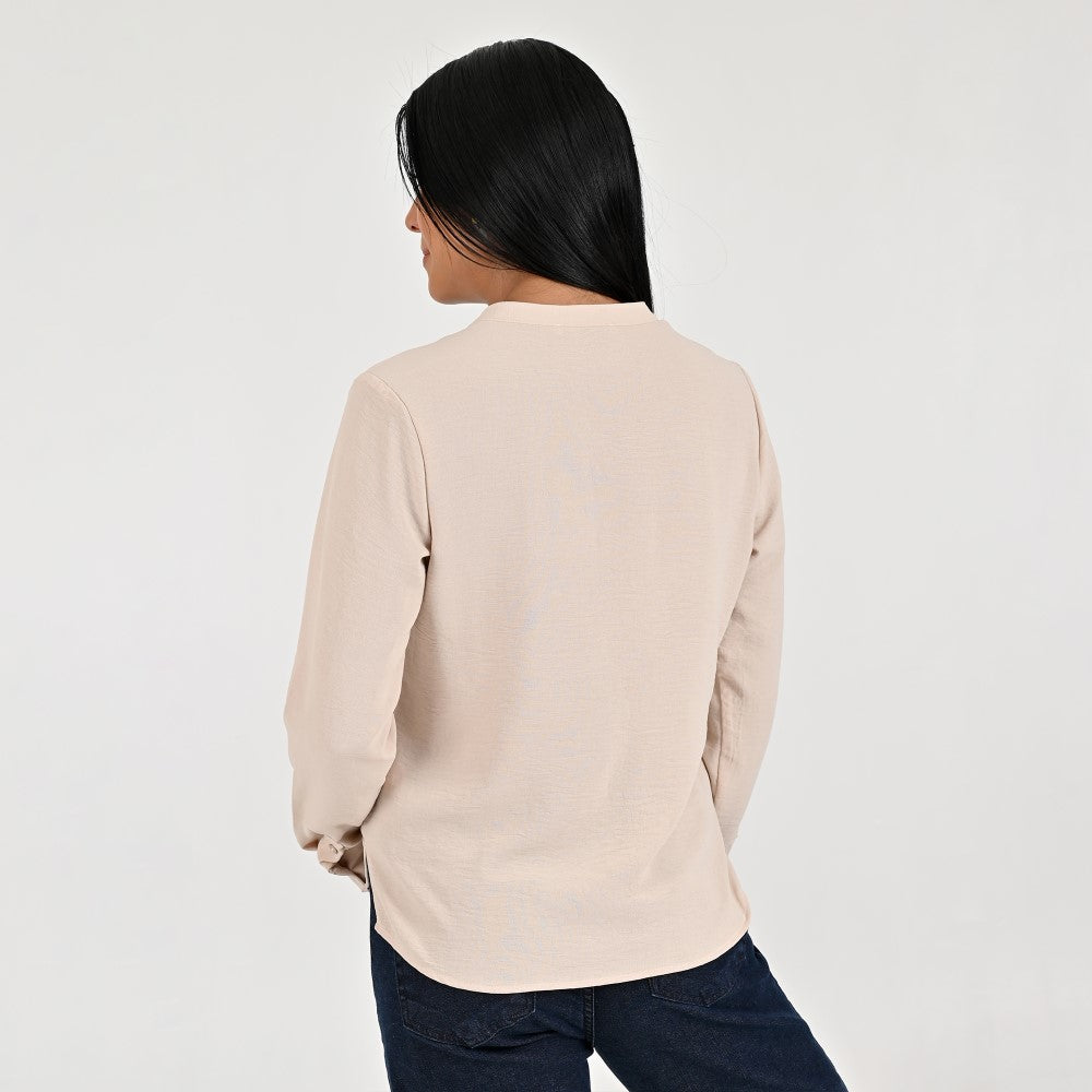 Blusa Para Dama Supply Woman Manga Larga Escote V 5706 Beige