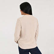 Blusa Para Dama Supply Woman Manga Larga Escote V 5706 Beige