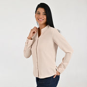 Blusa Para Dama Supply Woman Manga Larga Escote V 5706 Beige