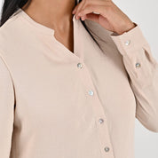 Blusa Para Dama Supply Woman Manga Larga Escote V 5706 Beige