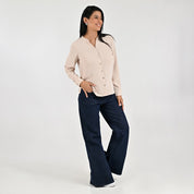 Blusa Para Dama Supply Woman Manga Larga Escote V 5706 Beige
