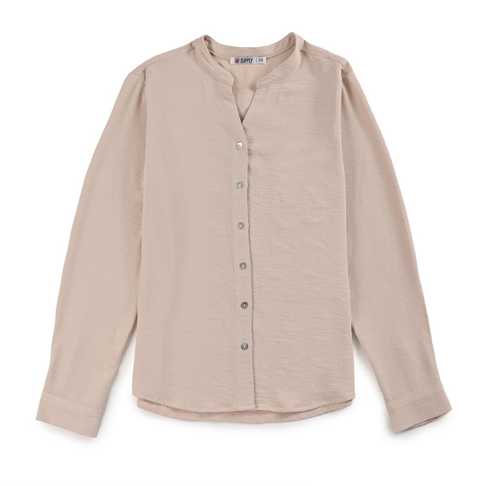 Blusa Para Dama Supply Woman Manga Larga Escote V 5706 Beige