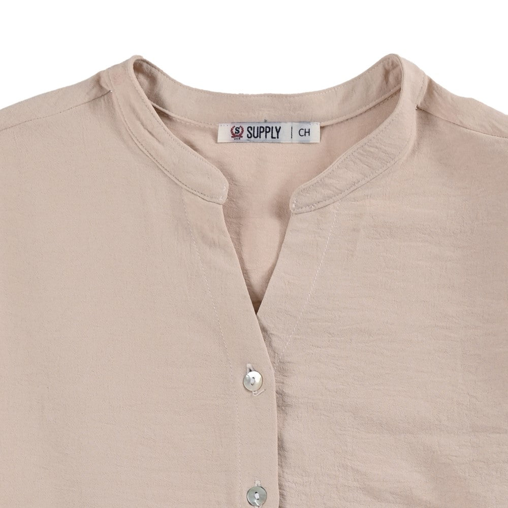 Blusa Para Dama Supply Woman Manga Larga Escote V 5706 Beige