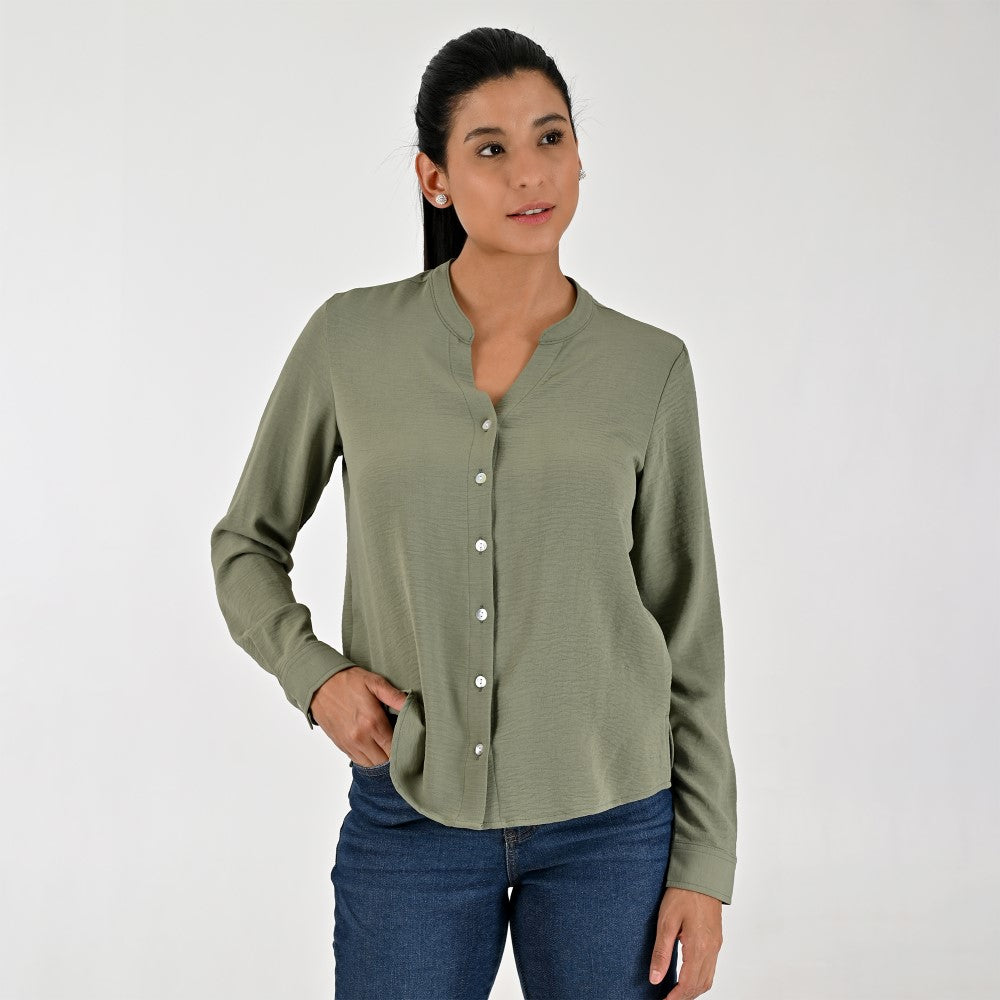 Blusa Para Dama Supply Woman Manga Larga Escote V 5706 Verde