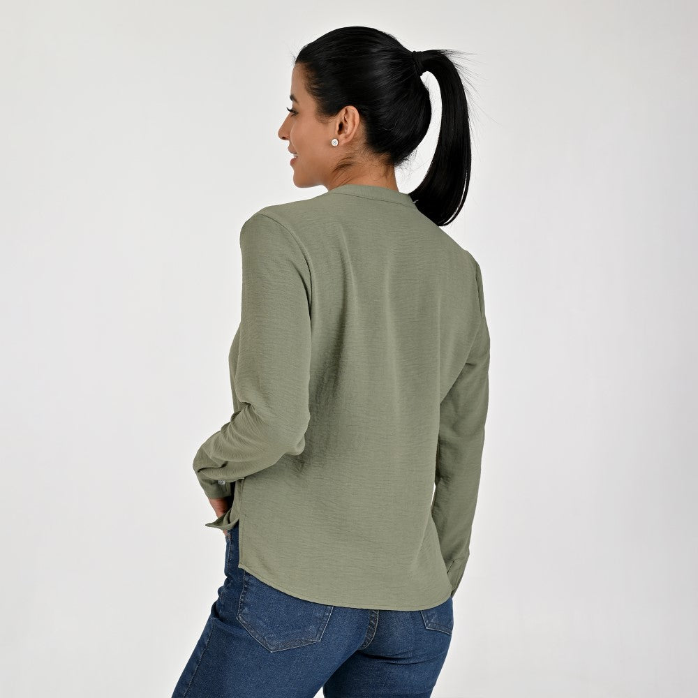 Blusa Para Dama Supply Woman Manga Larga Escote V 5706 Verde