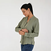 Blusa Para Dama Supply Woman Manga Larga Escote V 5706 Verde