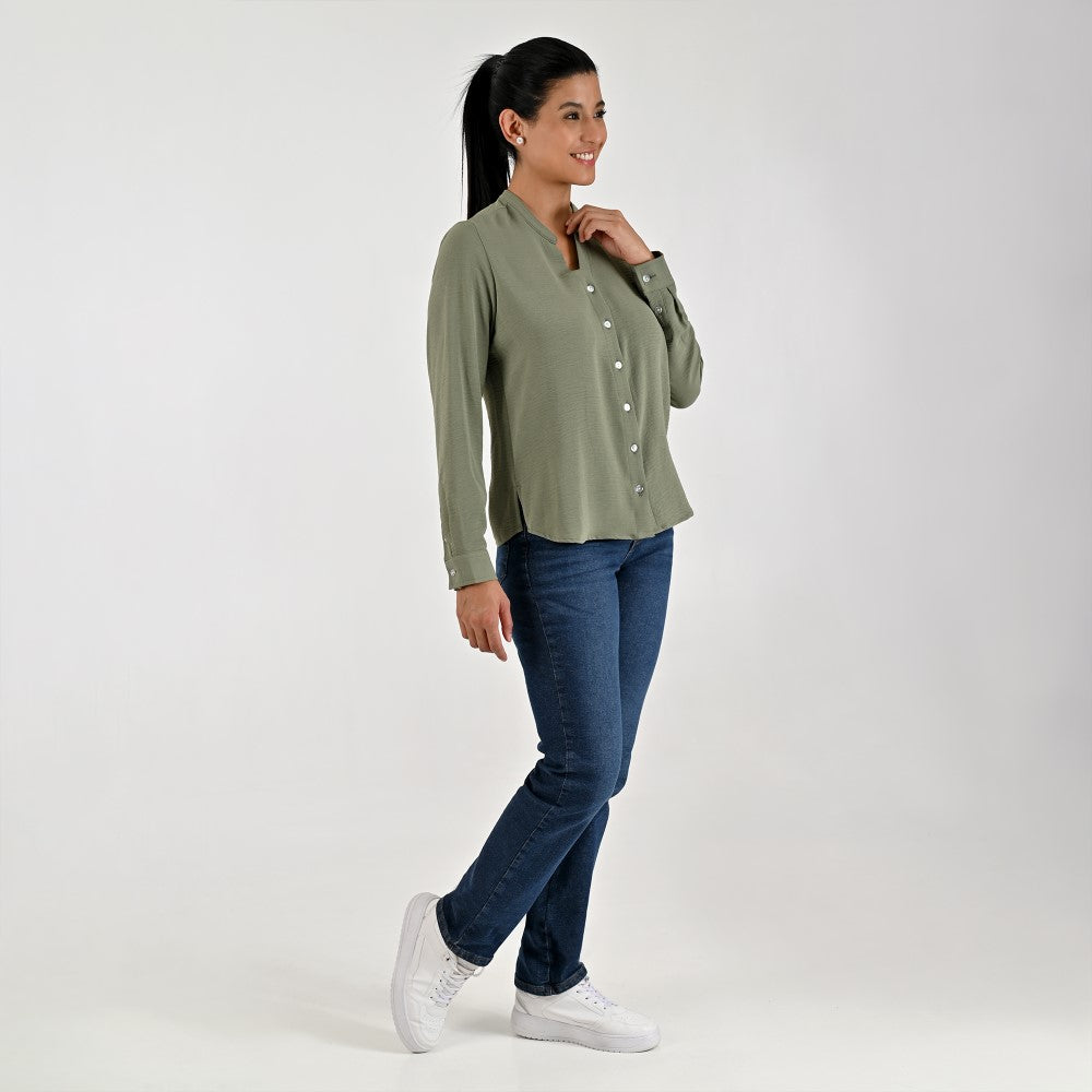 Blusa Para Dama Supply Woman Manga Larga Escote V 5706 Verde
