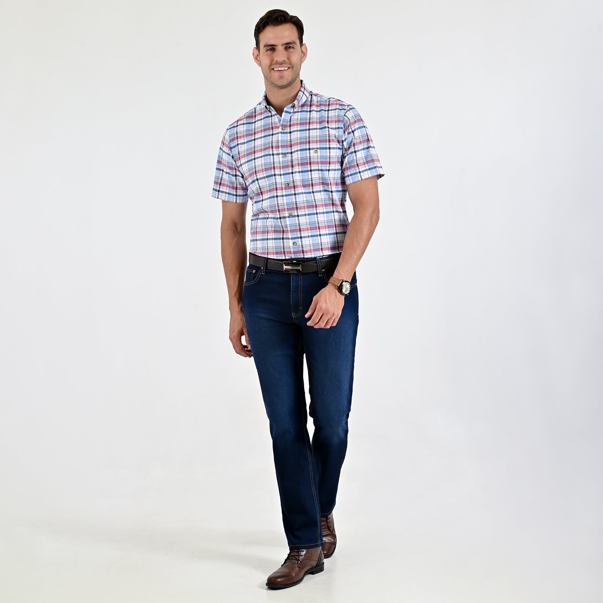 Camisa Yale Para Caballero Manga Corta Regular Fit 5097 Cereza