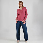 Playera Para Dama Supply Company Manga Larga Cuello Henley Slim Fit B909 Rosa